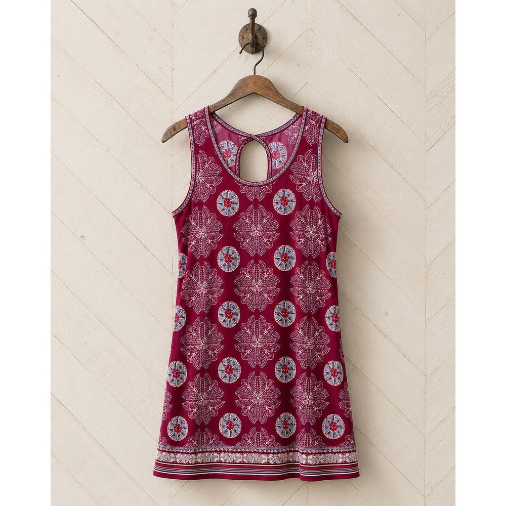 Max Studio Burgundy Printed Sleeveless Tank Dress‎ w/Keyhole Detail Size M EUC